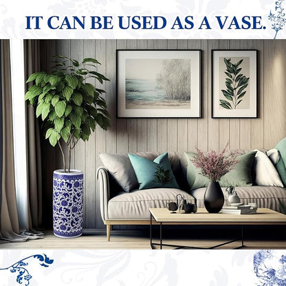 Sawysine Blue and White Ceramic Umbrella Stand, Floral Design Floor Vase for Entryway Indoor Decorative, 19.7" Heavy Porcelain Holder for Umbrellas Canes Home Decor(19.7 Inch,Lotus in Vine)