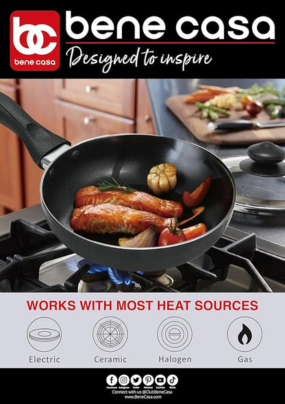 Bene Casa - Black Nonstick Aluminum Frying Pan with Glass Lid (6") - Dishwasher Safe for Easy Cleaning