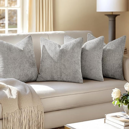 MIULEE Pack of 4 Couch Throw Pillow Covers 20x20 Inch Light Gray Soft Decorative Chenille Pillow Covers Farmhouse Accent Cushion Covers for Boho Spring Home Decor Sofa Bedroom Living Room