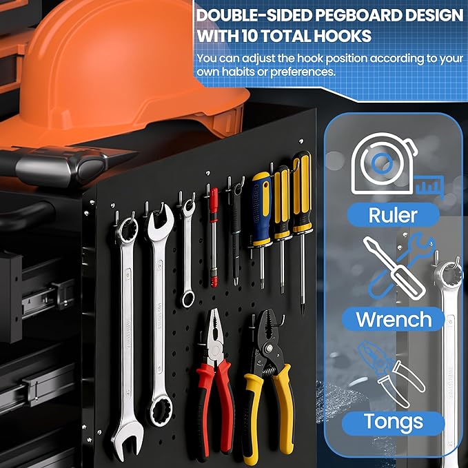 Metal Garage Storage Cabinet with Wheels, Rolling Tool Cabinet with 6 Drawers, Heavy Duty Tool Cabinet with Workbench, Assembly Required, Black