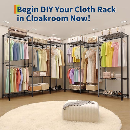 5-Tier Heavy Duty Clothes Rack, 1630LBS Load, Sturdy Metal Garment Rack with Wire Shelves, Multi-Functional Wardrobe Closet with Hanger Rods for Hanging Clothes, 15.5"D x 67.6"W x 76.5"H ﻿