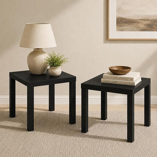 Furinno Classic Toolless Assembly Square Side Table Set of 2, Black End Table with 1.8 Thick Tabletop, Night Stand, Bedside Table, for Living Room, Bedroom, Classic Black