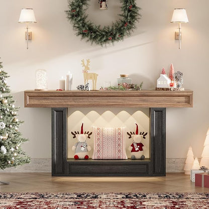 Rresyet 63" Console Table, 2-Tier Entryway Table with Sensor Lights, Coffee Table Behind The Sofa, with U-Shaped Base Suitable for Entryways, Living Rooms, Corridors, and Foyers(Wood)