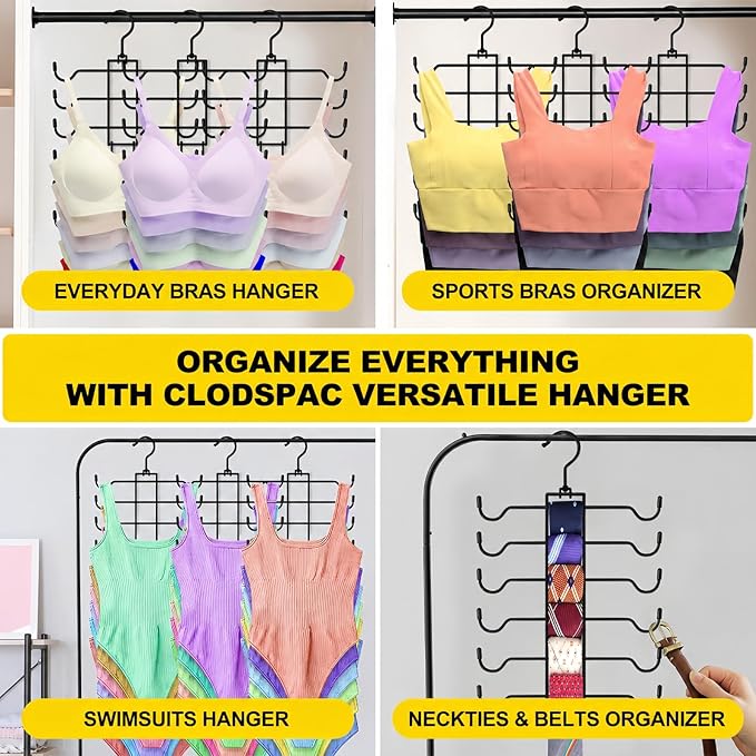 1 Pack Tank Top Hanger Space Saving, Dorm Room Essentials, Stainless Steel Closet-Organizer-and-Storage for Small Space, Non-Slip 6-Tier Hanging Sport Bras Holder