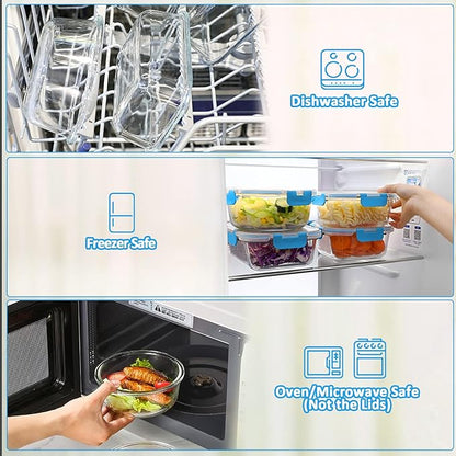 M MCIRCO 30 Pieces Glass Food Storage Containers with Upgraded Snap Locking Lids,Glass Meal Prep Containers Set - Airtight Lunch Containers, Microwave, Oven, Freezer and Dishwasher Friendly, Blue