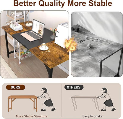 Computer Desk, 55 Inch Large Home Office Desks, Computer Desk for Home Office, Work Desks Table w/Metal Frame and Corner Reinforcement Structure, Large Legroom Spread Out for Writing Study