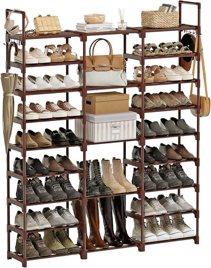 WOWLIVE 9 Tiers Shoe Rack Shoe Storage Shoe Organizer 30-35 Pairs Shoe Tower Unit Shelf Durable Metal Pipes with Plastic Connectors Stackable Cabinet Brown