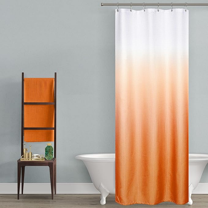 Mrs.Naturall Orange Shower Curtains for Bathroom,Bath Small Stall Shower Curtain Liner with Hooks Sets,36 x 72In,White and Burnt Orange