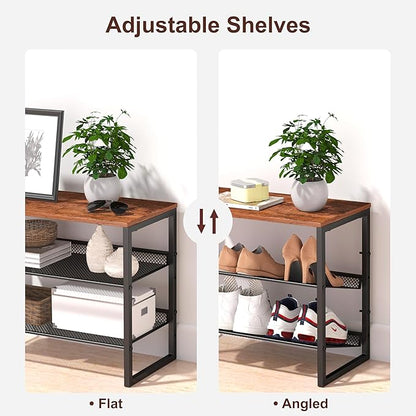 Shoe Rack Organizer - Sturdy Steel Shoe Organizer for Closet Entryway with Spacious Top and Strong Mesh Shelves Industrial Style Standing Storage Shelves (3-Tier 11.8"x20.4"x25.2")
