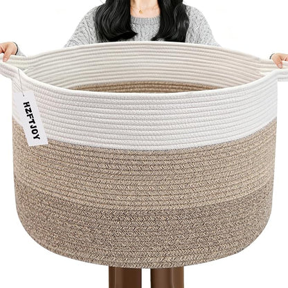 115L Extra Large Blanket Basket,Woven Rope Laundry Basket Hamper with Handles, Decorative Nursery Basket Storage Bin for Toys, Clothes Organizer, Living Room, Bedroom, Bathroom, Brown