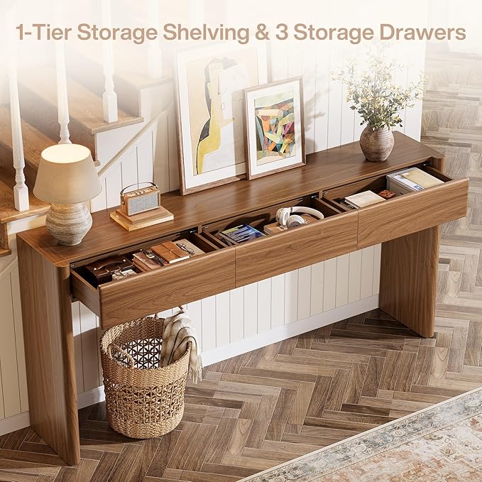 Tribesigns Console Table with 3 Drawers, 70.9" Wooden Entryway Table Behind Couch, Farmhouse Long Console Sofa Station with Storage for Entrance, Foyer, Hallway, Living Room, Easy Assembly (Brown)