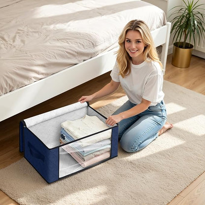 Fab totes 35L Closet Organizers and Storage, Foldable Under Bed Storage Containers, Storage bags for Organizing Bedroom, Closet, Clothing,Organization with Handle (6 Pack,Blue)