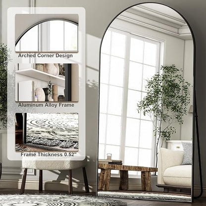 HARRITPURE 76"x46"Full Length Mirror - Arch Floor Mirrors with Aluminum Alloy Frame Free-Standing Wall Mounted or Leaning Large Bedroom Dressing Mirror,Black