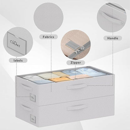 CYhom 3Pcs Under Bed Storage Bins with Metal Frame - Shoe Organizer for Closet with Clear Cover Oxford Fabric Sturdy Underbed Container Foldable Stackable Clothes Organizer (Grey, 23.5x11.8x6.3)