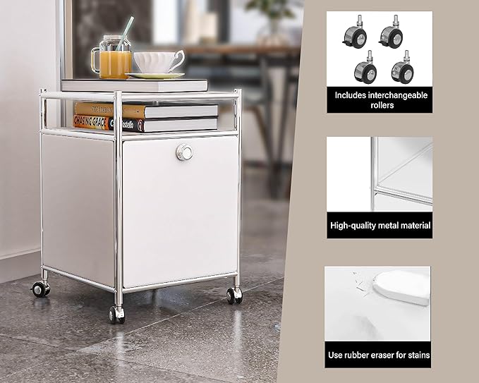 Simplink Matte Storage Cart with Flap Door, Large Capacity Storage Cart with Detachable Wheels, DIY Modern Home Furnishing, Great for Home, Office, Bedroom, Kitchen (White)
