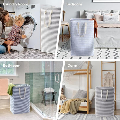 Lifewit 2 Pack Laundry Hamper Large Collapsible Laundry Baskets, Freestanding Waterproof Clothes Hamper with Easy Carry Handles in Laundry Room Bedroom Bathroom College Dorm, Grey&Blue, 2 x 80L