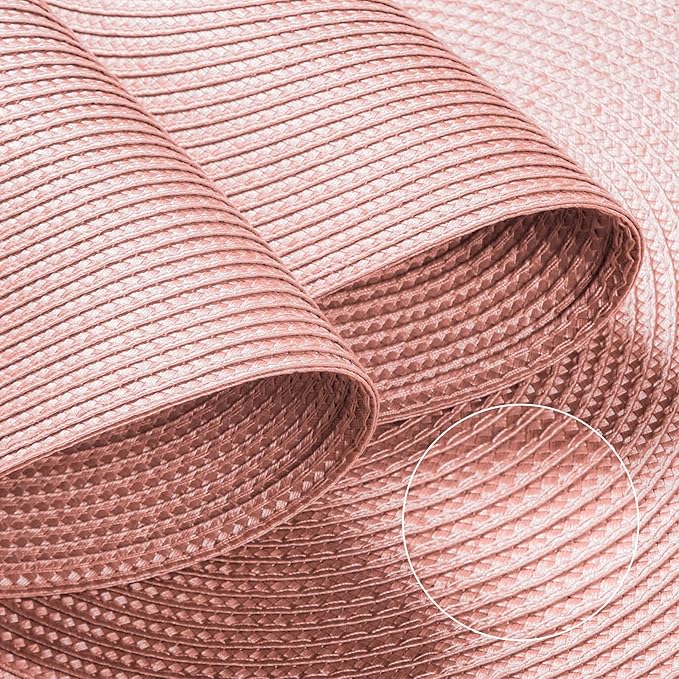 FunWheat Round Braided Placemats Set of 6 Place Mats for Dining Tables Woven Washable Non-Slip Table mats 15 inch(Pink, 6pcs)