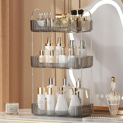 Akinbas 3 Tier Bathroom Organizer Countertop Makeup Perfume Tray Skincare Organizer for Bathroom Dresser Vanity (Grey)