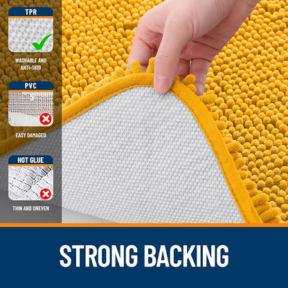 OLANLY Bathroom Runner Rugs 70x24, Soft Absorbent Chenille Bath Rugs, Rubber Backing Quick Dry, Machine Washable Long Bath Mats for Bathroom, Tub and Shower, Home Decor Accessories, Golden Yellow