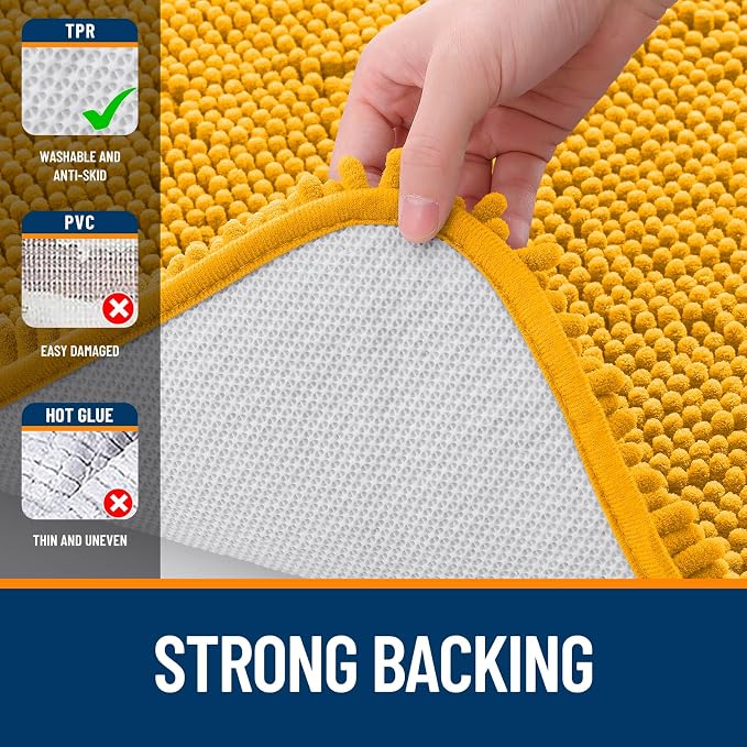 OLANLY Bathroom Rugs 34x21, Extra Soft Absorbent Chenille Bath Rugs, Rubber Backing Quick Dry, Machine Washable Bath Mats for Bathroom Floor, Tub and Shower, Home Decor Accessories, Golden Yellow