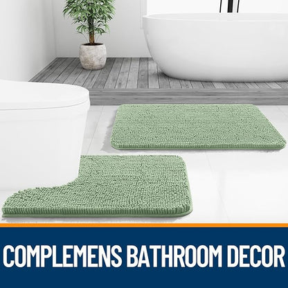 OLANLY Large Bathroom Rugs 40x24, Extra Soft Absorbent Chenille Bath Rugs, Rubber Backing Quick Dry, Machine Washable Bath Mats for Bathroom Floor, Tub and Shower, Home Decor Accessories, Sage Green