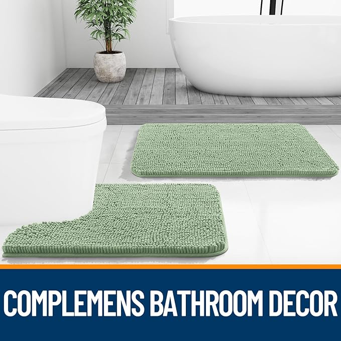 OLANLY Toilet Rugs U-Shaped 24x20, Extra Soft Absorbent Chenille Contour Bathroom Rugs for Toilet, Dry Quickly, Machine Washable, Non-Slip Bath Mat, Sage Green