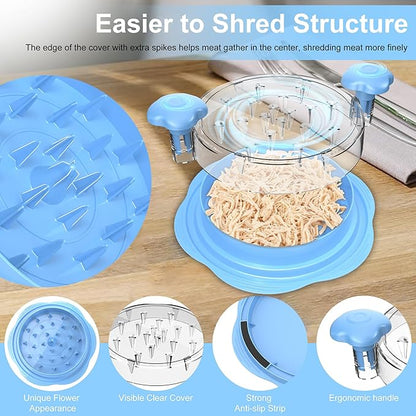 Chicken Shredder Tool Twist Large Chicken Breast Shredder with Brush&Fork, Visible Meat Shredder Machine, Strong Anti-Slip Strip, Ergonomic Handle, BPA Free, Suitable for Pork Beef Chicken(Sky Blue)