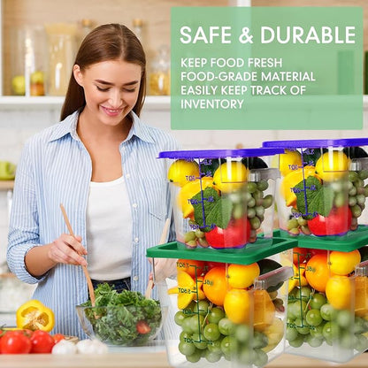 Lallisa 4 Pcs 8 Qt and 4 Qt Clear Food Storage Containers with Lids, Handles and Scales, Commercial Grade Square Containers Polycarbonate Air Tight for Home Storage Kitchen Restaurant(Blue, Green)