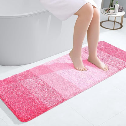 OLANLY Bathroom Runner Rugs Mat 47x17, Extra Soft Absorbent Microfiber Bath Rugs, Rubber Backing, Quick Dry, Washable Long Bath Mats for Bathroom Floor, Tub and Shower, Home Decor Accessories, Pink