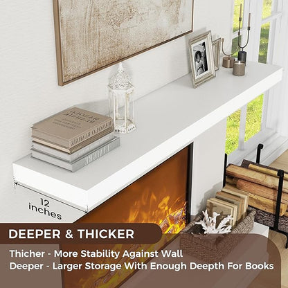 Floating Shelves for Wall, 55 Inch Wide x 12 Inch Deep Floating Shelves, Long Wood Floating Wall Shelf Shelves for Living Room Bathroom Bedroom Kitchen Home - (White, 55" W x 12" D x 2" H)