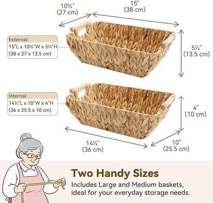 GRANNY SAYS Wicker Storage Baskets, Storage Basket for Shelves, Trapezoid Wicker Baskets with Handles, Water Hyacinth, 2-Pack