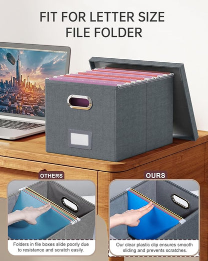 2 Pack File Storage Organizer, Filing Box, Portable File Box with Lid, Fit for Letter/Legal File Folder Storage, Document Organizer, Dark-gray
