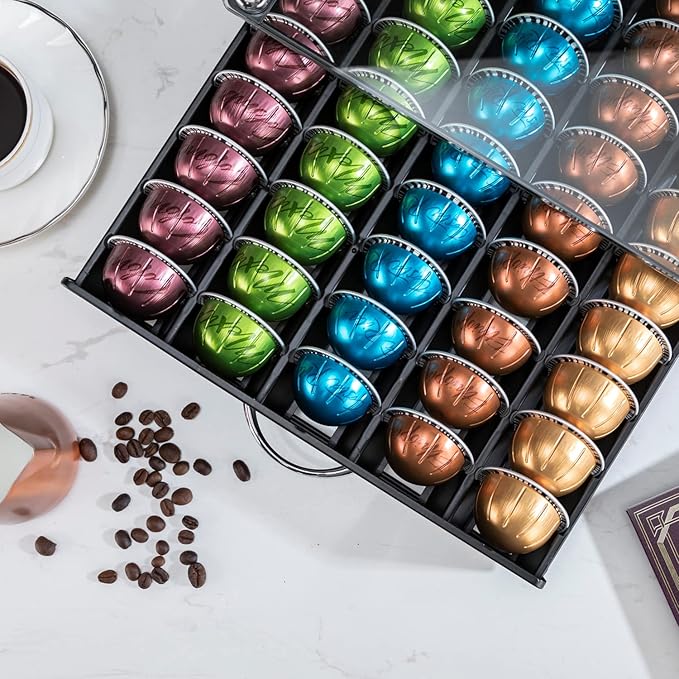 FlagShip for Vertuo Pod Holder Coffee Pod Organizer for Nespresso Pod Storage Glass Top(50 Pods Capacity)