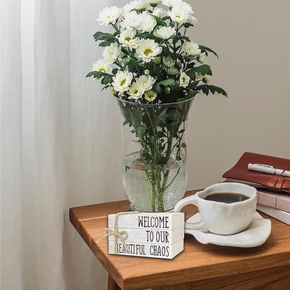 Decorative Books For Home Decor, Rustic Wood Book Stack For Table Decor, Welcome To Our Beautiful Chaos Decor Books For Living Room Bookshelf, Farmhouse Stacked Books Decor (L20)
