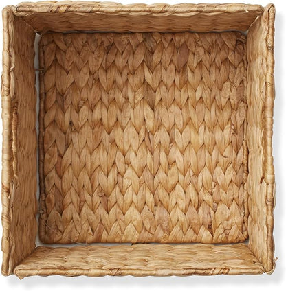 Casafield 10.5" x 10.5" Water Hyacinth Storage Baskets, Natural - Set of 6 Collapsible Cube Organizers, Woven Bins for Bathroom, Bedroom, Laundry, Pantry, Shelves