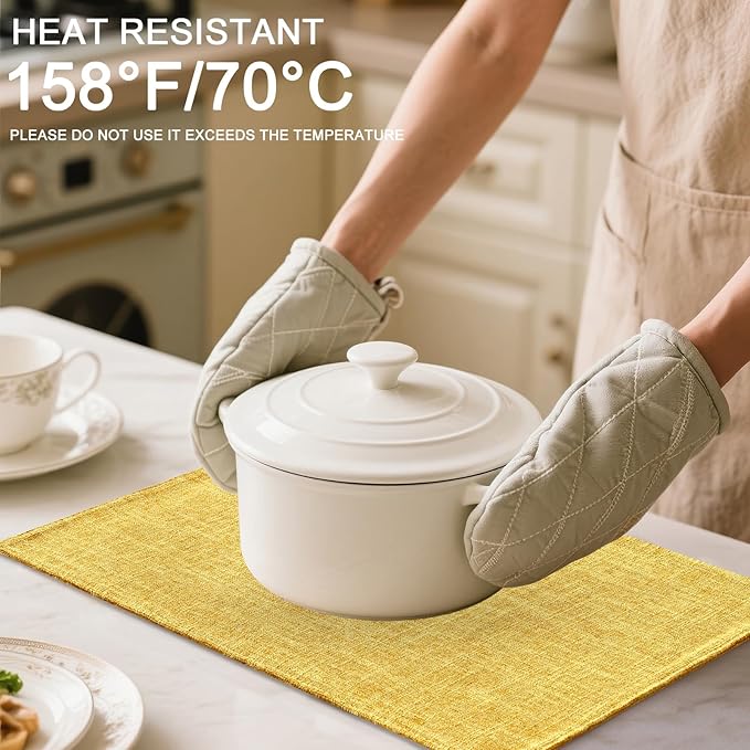 Homaxy Cloths Placemats for Dining Table Set of 6, Heat Resistant Washable Cotton Linen Blend Table Mats, Place Mats for Indoor Outdoor Party Kitchen Decoration, 13" x 19", Mustard Yellow