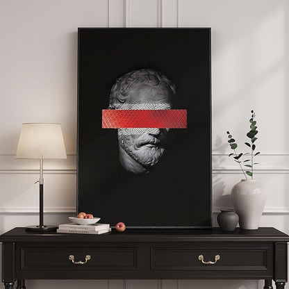 Framed Modern Wall Art, Large Minimalist Canvas Prints Paintings for Walls, Black Grey and Red Contemporary Greco Roman Bust Pictures for Living Room Diningroom Bedroom Hallway Home Decor 24x36 In