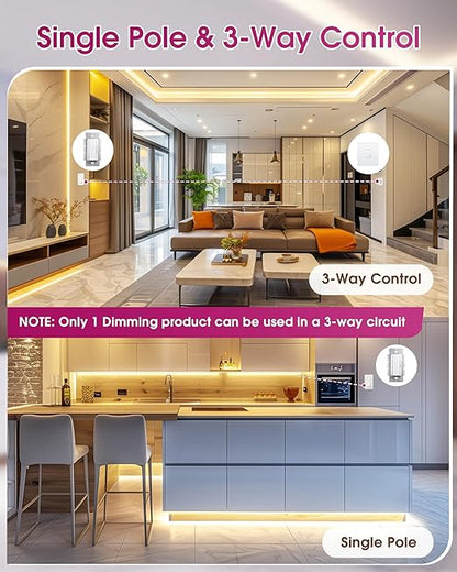 Dimmer Light Switch & 12V 60W Dimmable LED Driver 2 in 1, UL Listed Single-Pole or 3-Way Slide Dimmer Switches for Led Strip Lights,120VAC to 12VDC Power Supply for Low Voltage Project, Glossy White