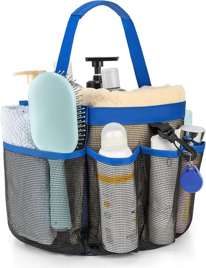 Mesh Shower Caddy Portable for College Dorm Room Essentials with 8-Pocket Large Capacity,Quick Dry Shower Bag for Bathroom, Beach,Gym