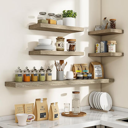 Acovy 48 Inch Floating Shelves, 3D Textured Wood Grain, 48"x9.25"x1.5" Inch Deep Floating Shelves for Wall, Wooden Shelves for Bathroom, Bedroom, Living Room, Vintage Gray Oak, 1 Piece