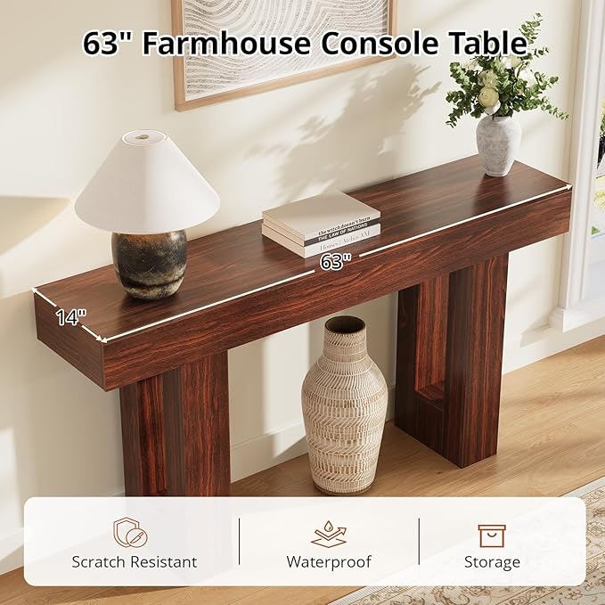 63 Inches Long Console Table for Entryway with Drawers, Wooden Sofa Table Behind Couch, Entry Table for Living Room, Foyer, Hallway, Walnut