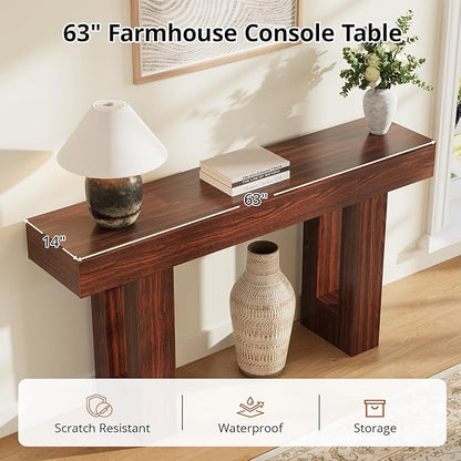 63 Inches Long Console Table for Entryway with Drawers, Wooden Sofa Table Behind Couch, Entry Table for Living Room, Foyer, Hallway, Walnut