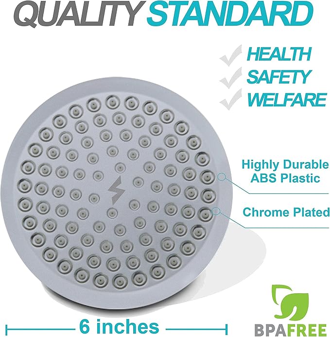 SparkPod Rain Shower Head, 6 Inch Round | High Pressure Shower Heads, 90 Nozzle (Touch-to-Clean), Adjustable Showerhead, No-tool Universal Connection