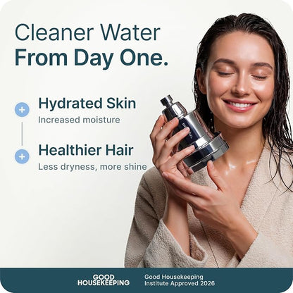 MyHalos® Filtered Shower Head for Hard Water Filter - High Pressure, Removes Chlorine - Shower Head Filter for Hard Water Softener Showerhead, Easy Install, For Hair & Skin, Filtering (Chrome)