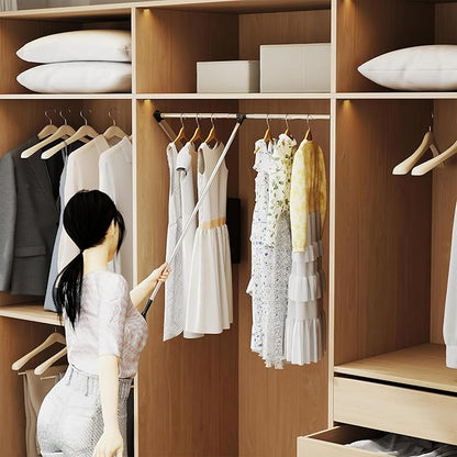 Pull Down Closet Rod Adjustable Width 26-35 Inches Floating Shelves Liftable Clothes 60lbs Hanger Heavy Duty Wardrobe Organizer Adjustable Home Clothes Storage Side & Back Mounted Closet Pole