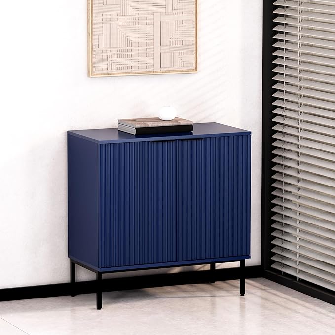 Fluted Sideboard, Buffet Cabinet with Storage, Wooden with Doors and Shelves, Accent Cabinet for Living Dining Room, Entryway