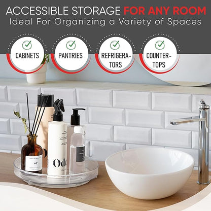 Oizeir Clear Lazy Susan Turntable Organizer (Pack of 4) 9 Inch Acrylic Rotating Storage for Cabinet, Pantry, Fridge, Bathroom, and Vanity Countertops
