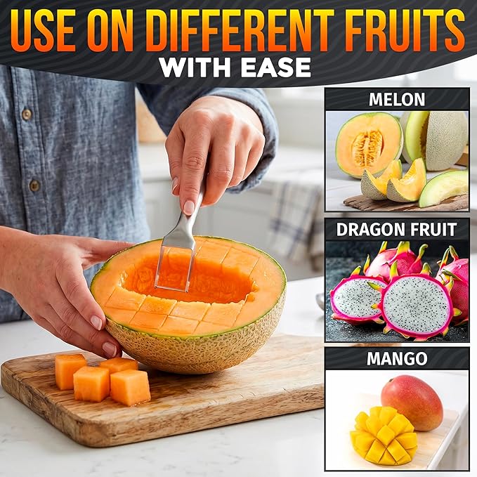 Stainless Steel Watermelon Slicer Cutter Tool – Easy Grip Durable Slicer for Watermelon, Cantaloupe, Papaya, Honeydew & More, Cut Cubes or Slices Fast | Mess-Free Prep for Parties, BBQs, Summer Snacks