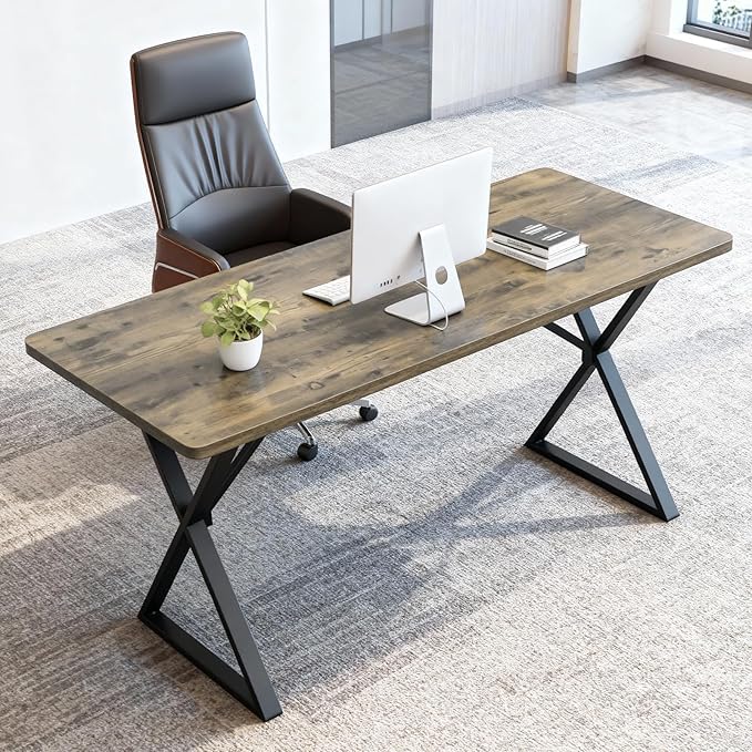 Heavy Duty Office Desk Industrial Grade Computer Desk with 1" Thick Desktop & 1 mm Reinforced Metal Frame Sturdy Workstation for Home Office Gaming Dorm 47.2" W x 23.7" D x 29" H