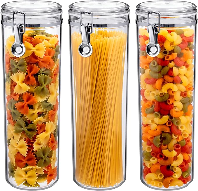 Amazing Abby - Cathy - 60-Ounce Plastic Canister (Set of 3), Plastic Airtight Container for Spaghetti and Pasta, Stackable, BPA-Free, Shatter-Proof, Perfect for Home and Commercial Use